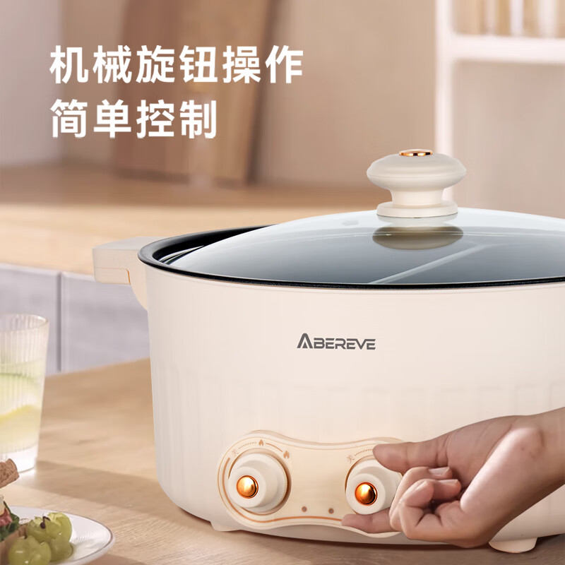 艾贝丽多功能鸳鸯锅家用电热火锅多功能电煮锅6L大容量独立控温涮煮一体料理锅ABL-HG671 白色