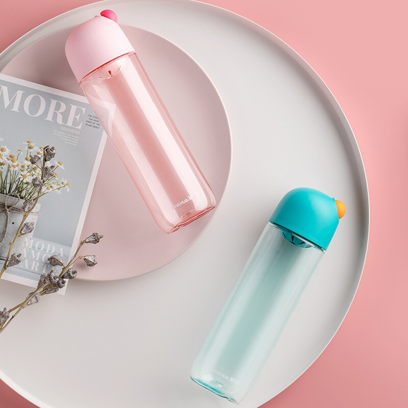 茶花水杯便携女塑料水杯运动水杯男女随手杯子1个装 少女粉 容量540ml