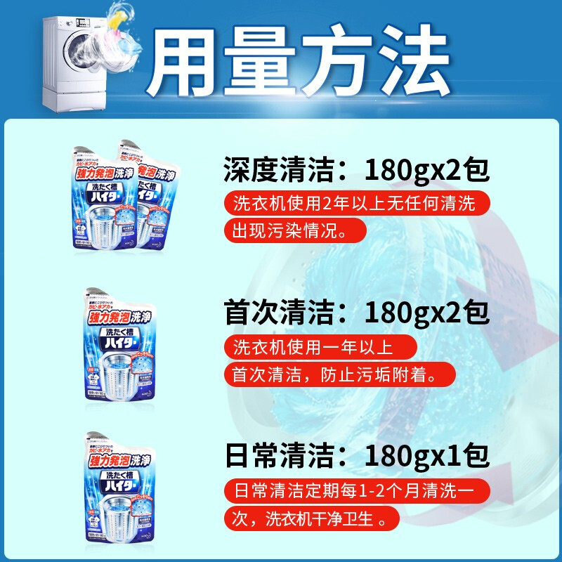 花王（KAO）洗衣机清洗剂180g日本进口洗衣机槽除异味除垢清洁剂去污粉