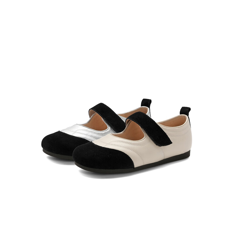 百丽撞色豆豆鞋女2023秋季新款柔软舒适平底单鞋B1559CQ3预售 米色 36