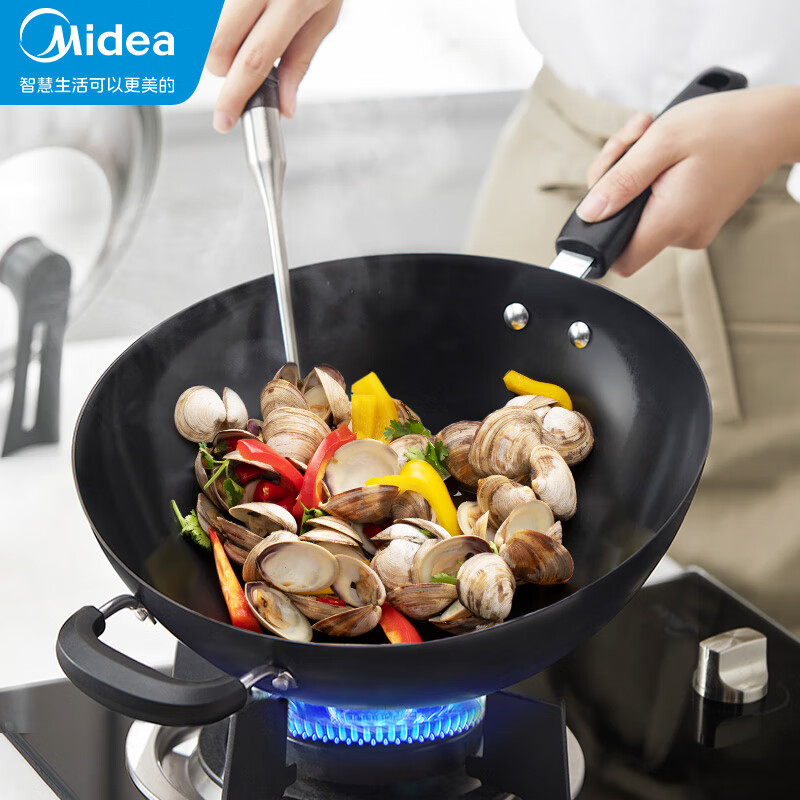 美的（Midea）铸铁真不锈健康无涂层铁锅32cm炒菜锅具电磁炉煤气灶通用32W1-005