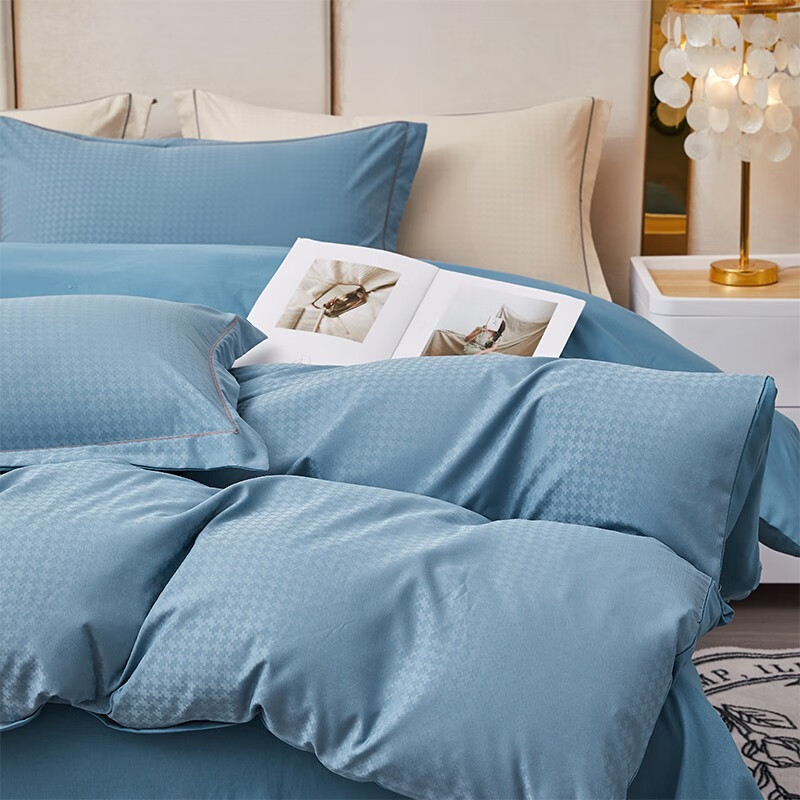 洁丽雅典雅刺绣四件套双人被套200*230cm提花工艺 花漾-海石蓝