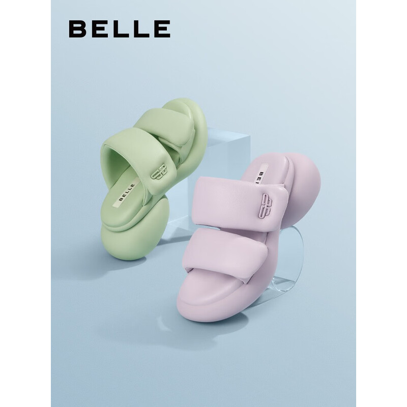 百丽别致一字拖女2023夏季新商场同款羊皮革小众凉拖BGR33BT3 绿色 36