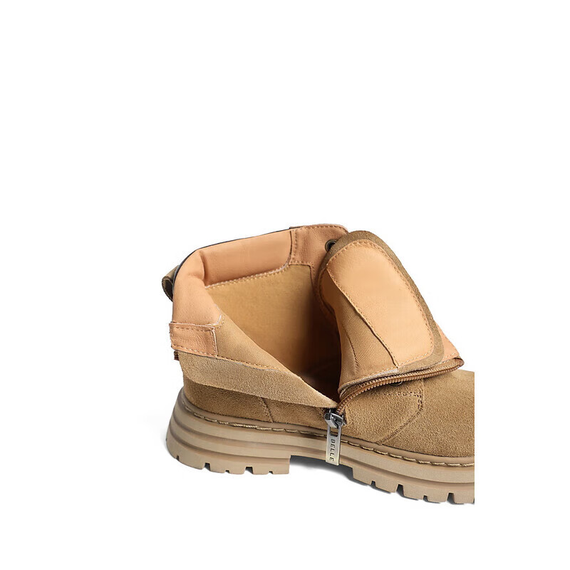 百丽童鞋绒面工装靴女商场同款抽绳大黄靴22528D92 卡其色-单里 35