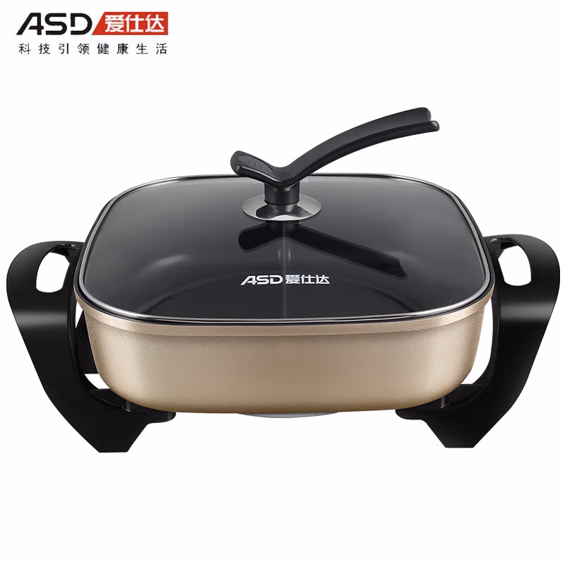 爱仕达（ASD）  鸳鸯电火锅5.5L 不易粘韩式火锅方锅 AH-F16J105 金色