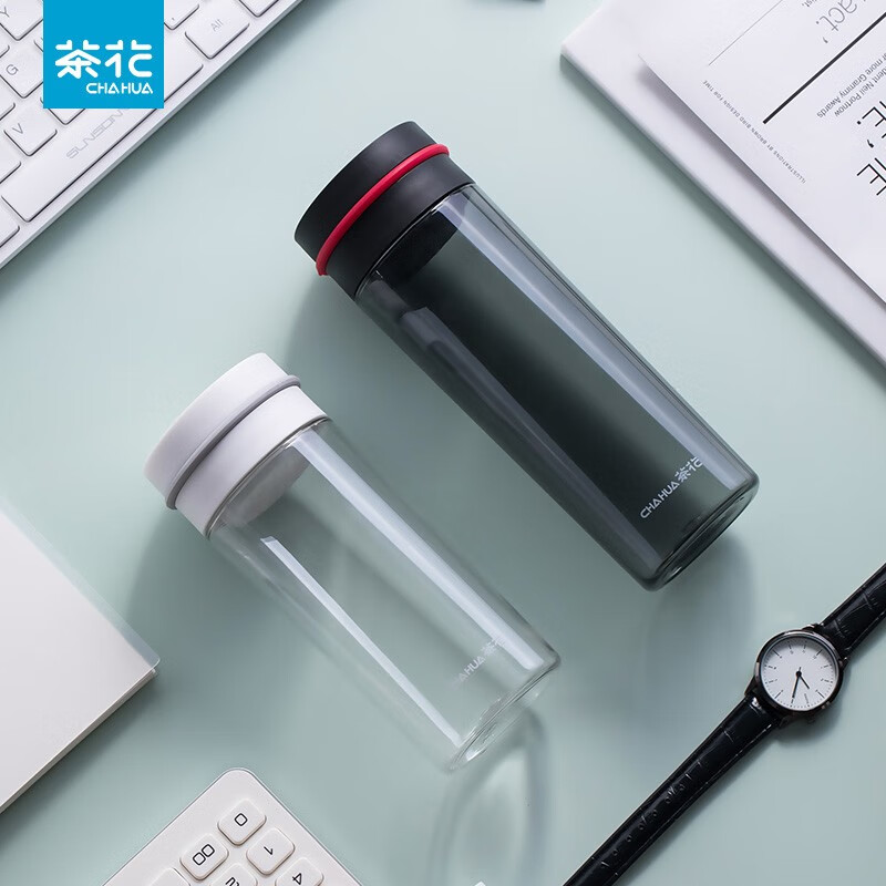 茶花（CHAHUA） 茶花水杯塑料茶杯运动旅行便携茶水分离杯瑞斯特随行杯 390ml【白色050008】 1个装