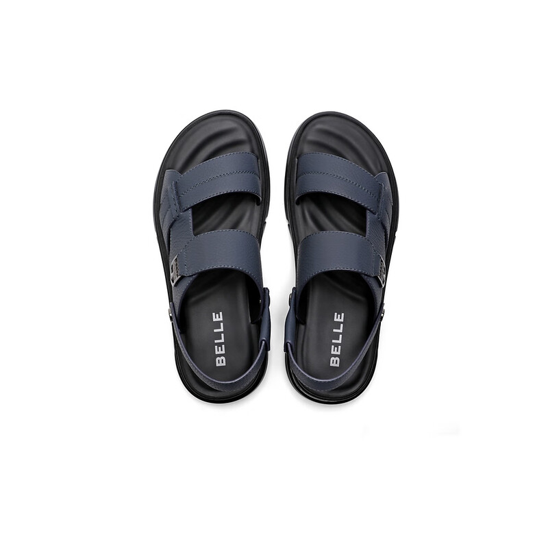 百丽百搭凉鞋男2023夏季新款牛皮两穿皮清爽透气凉鞋A1098BL3 蓝色 40