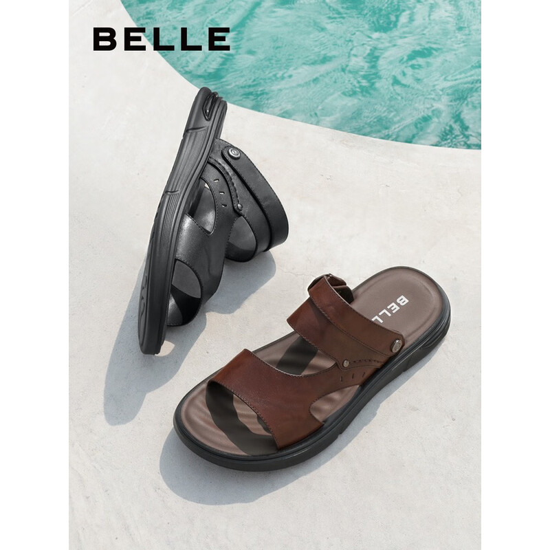 百丽质感凉鞋男2023夏季新款牛皮两穿皮清爽凉鞋A1117BL3 黑色 40