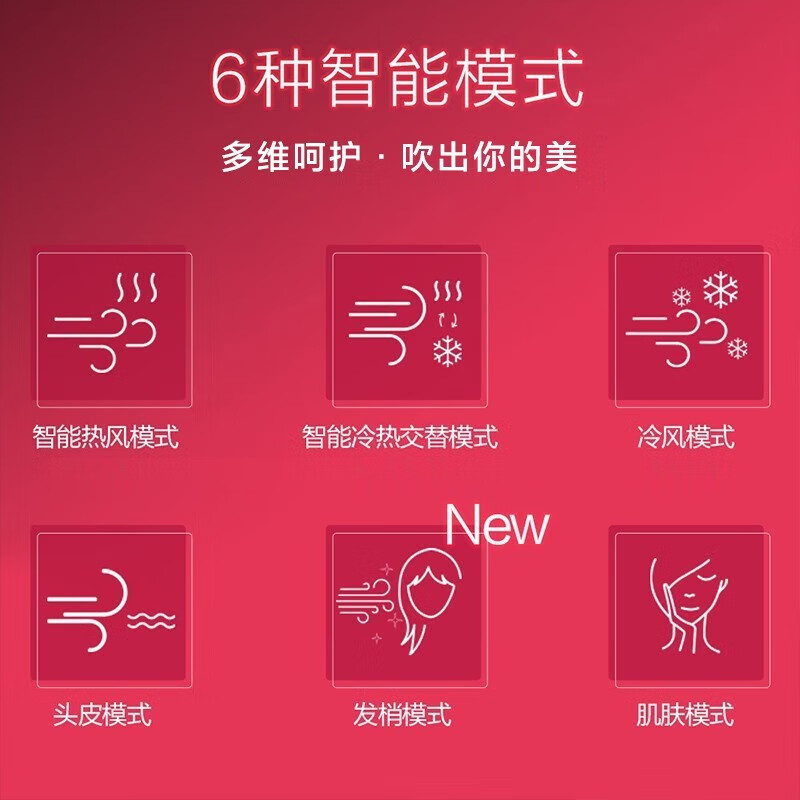 松下（Panasonic）高速电吹风黑科技纳诺怡双倍矿物质负离子吹风机家用护发大功率吹风筒智能冷热风速干生日礼物 EH-XD20-R