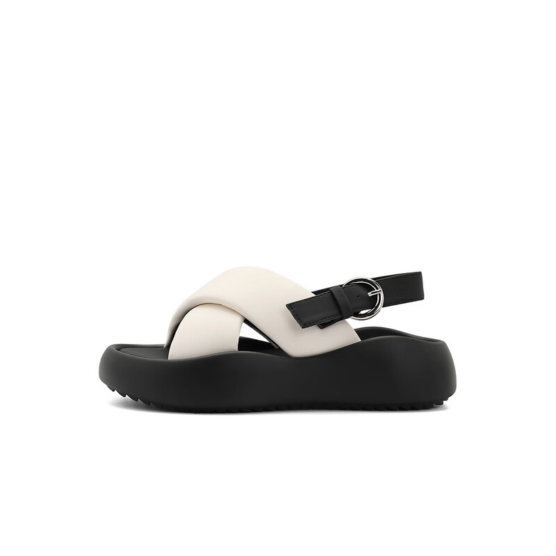 百丽交叉带凉鞋女2023夏季新商场同款厚底沙滩凉鞋Z8V1DBL3 米色 37