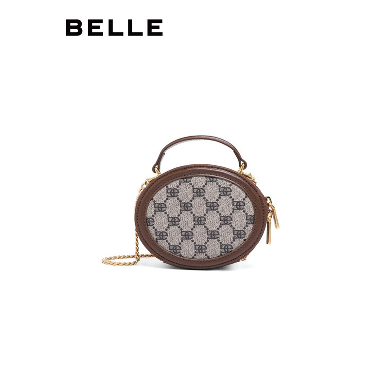 百丽包包女2023夏季新款mini圆饼单肩斜挎手提小圆包X9118BX3 棕色 F