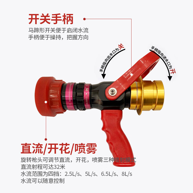 绿消多功能无后坐力III型65mm水枪消防训练直流喷雾高压消防枪铝镁合金快速接头