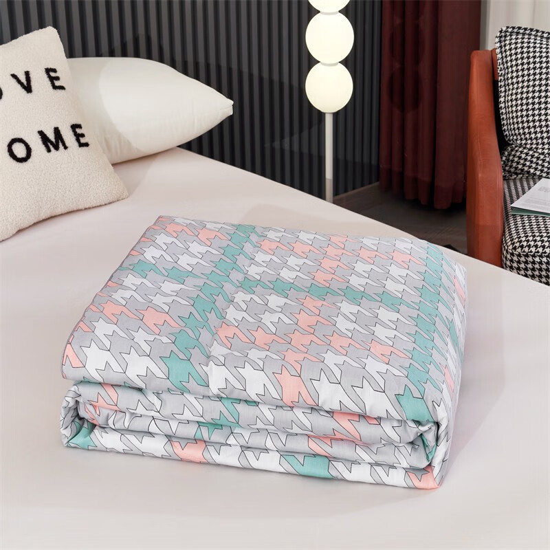 洁丽雅优享全棉被经典千鸟格花色夏凉被200*230cm 千鸟格-橙