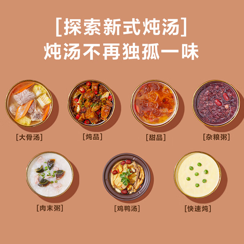 美的电炖锅 电炖盅 煲汤锅 电砂锅 家用煮粥神器 3升 紫砂内胆 可定时全自动智能炖锅DG30E203