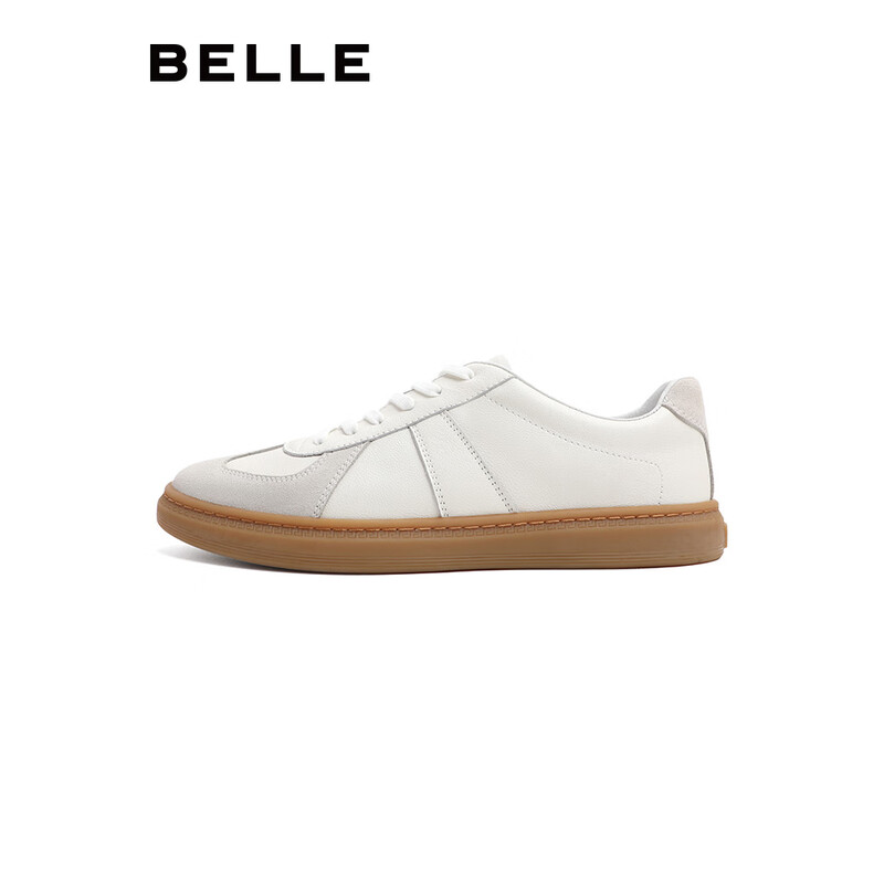 百丽透气简约舒适日常街头复古德训鞋休闲小白鞋男5CM0 白色 41