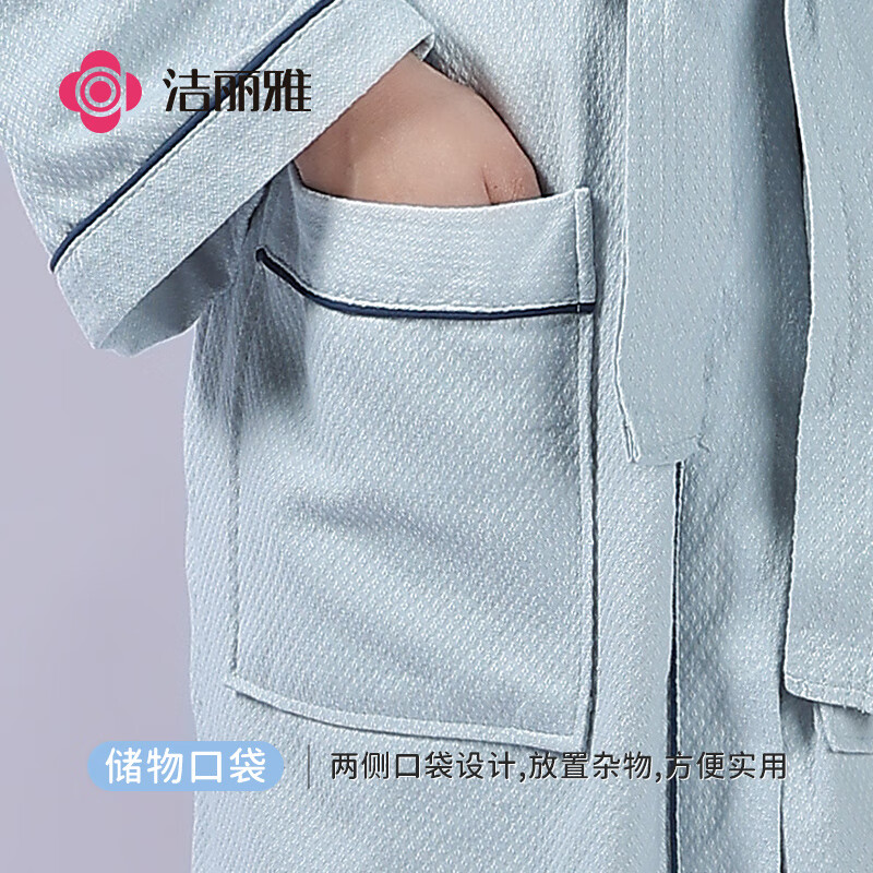 洁丽雅 五星级酒店浴袍情侣纯棉柔软吸水浴衣全棉汗蒸服男女通用月灰 L
