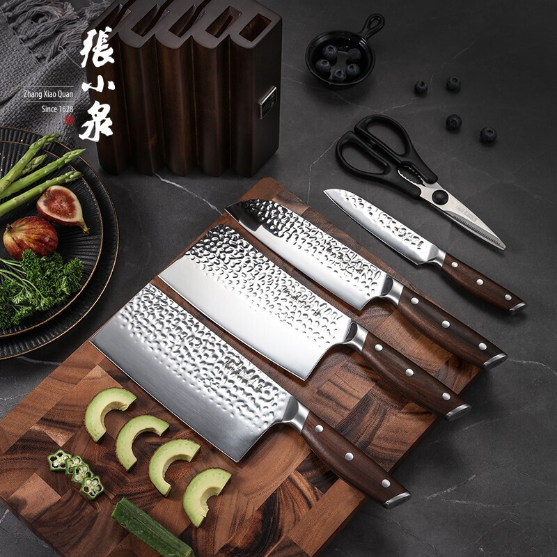 张小泉不锈钢刀具菜刀套装家用菜刀厨房套刀锤点防粘切菜刀斩骨刀实木柄 锋悦六件套 6件套