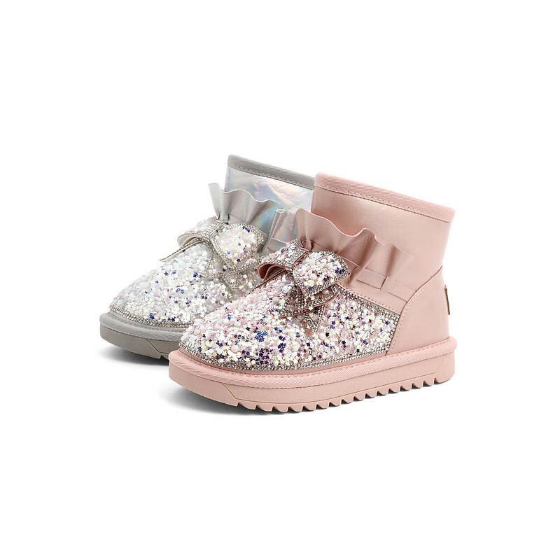 百丽童鞋亮片雪地靴女商场同款甜美短靴22936D92 银色 33