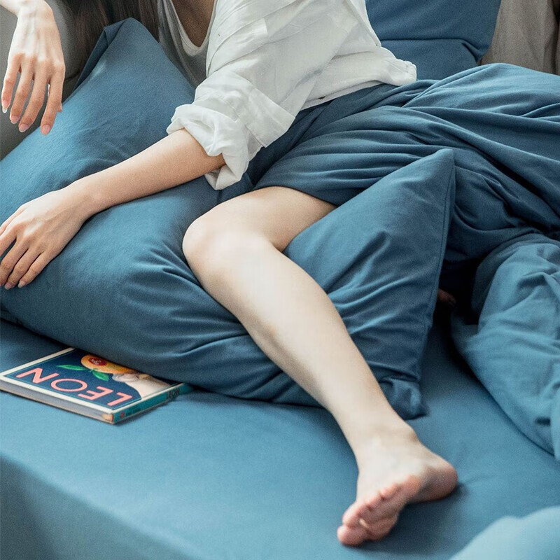 三极户外（Tri-polar）TP2982 居家床上用品天竺棉日式单色床单被罩枕套三件套 1.2米床 床笠款 海蓝色