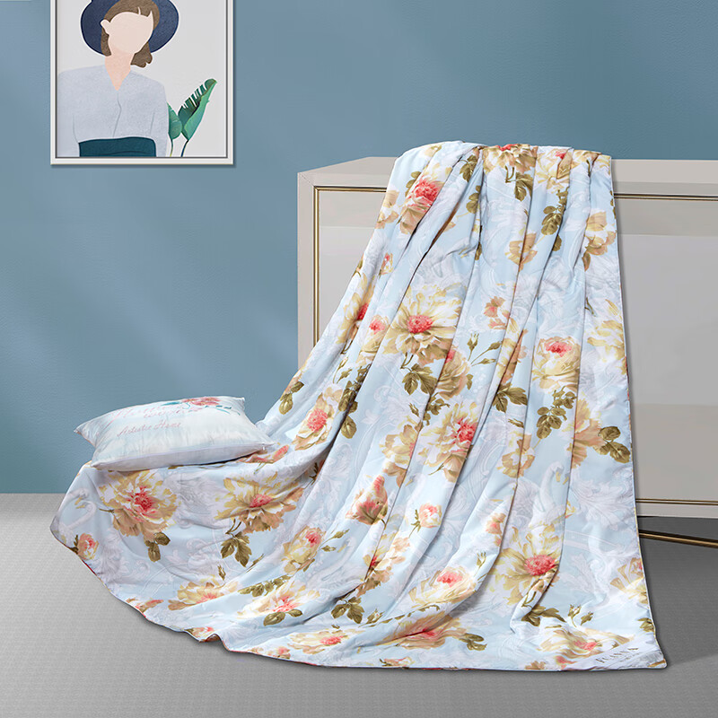 富安娜家纺蚕丝被子空调被芯夏薄被印花蚕丝夏被\飞仙流萤\203*229cm