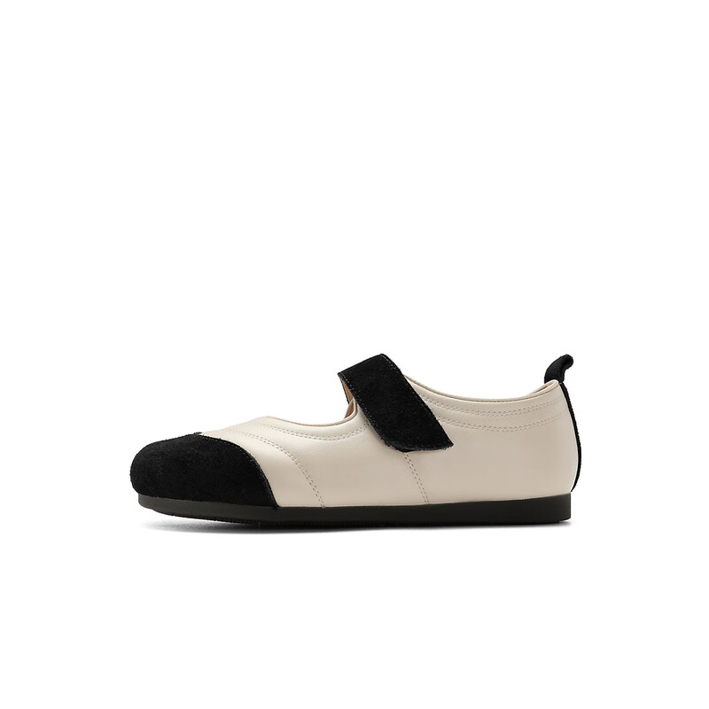 百丽撞色豆豆鞋女2023秋季新款柔软舒适平底单鞋B1559CQ3预售 米色 36