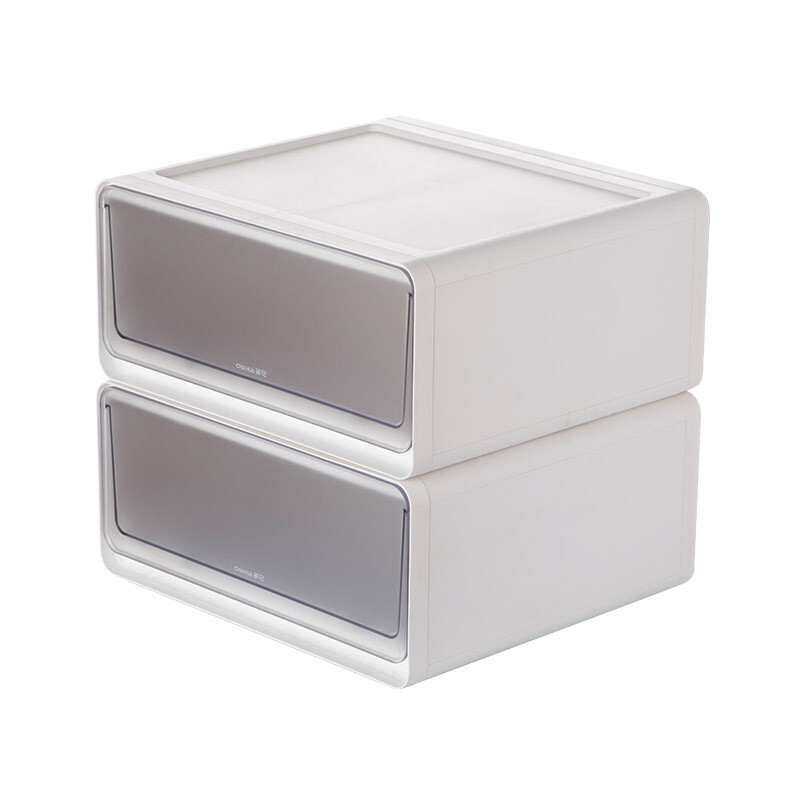 茶花收纳箱抽屉式衣柜内桌面收纳盒自由组合家用塑料整理箱衣服储物箱 【两个装】大号【34.7*38.6*18.3cm】
