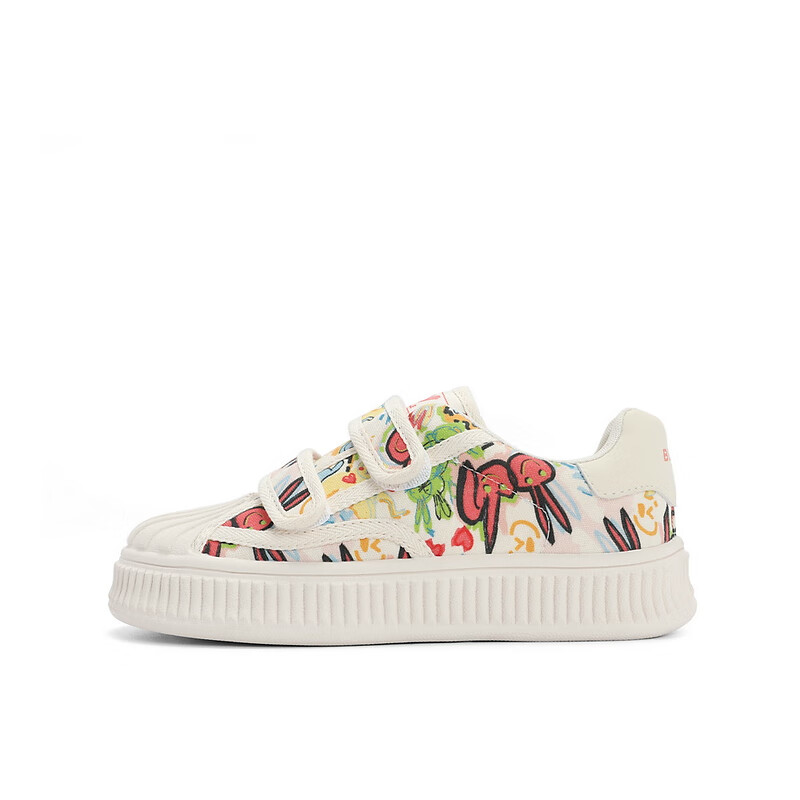 百丽涂鸦帆布鞋童鞋2023秋季新商场同款童趣贝壳头休闲鞋35330C83 米白 32