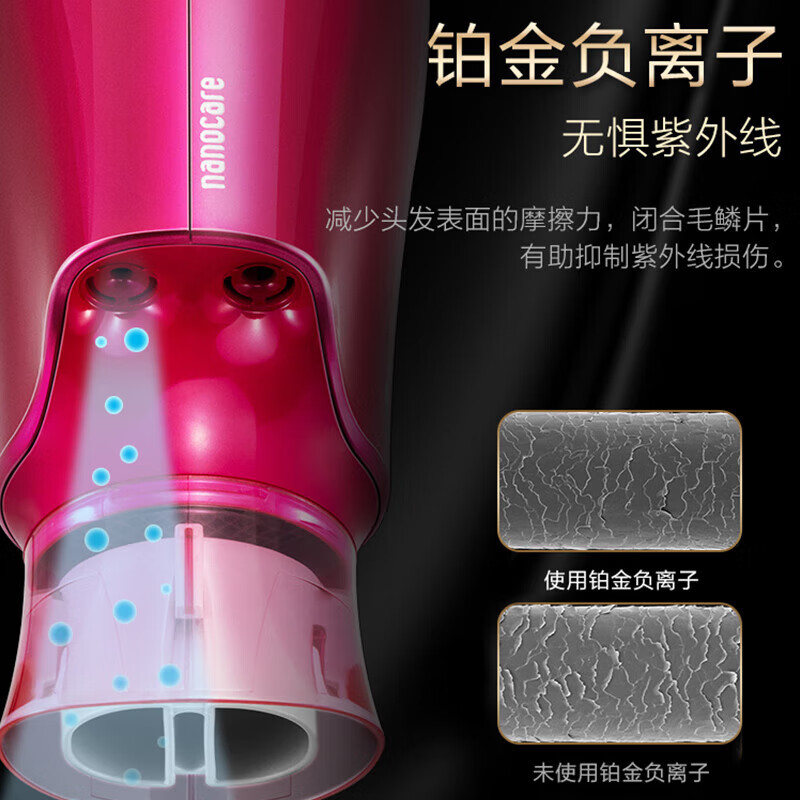 松下（Panasonic）电吹风机 纳诺怡护发 恒温护发 铂金负离子家用大功率吹风机 EH-NA46 玫红色