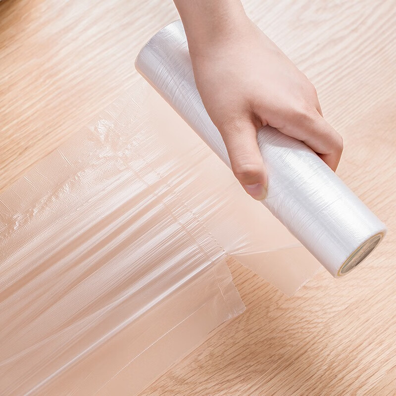 茶花PE手提式一次性食品保鲜袋家用点断式易打结包装袋大号100只 小号200只*2 1组装