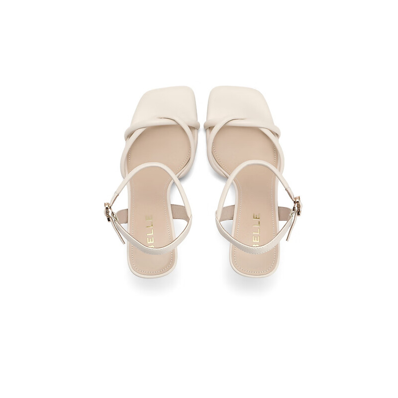 百丽气质一字带凉鞋女2023夏季新款法式简约高跟凉鞋3YTC5BL3 米色 36