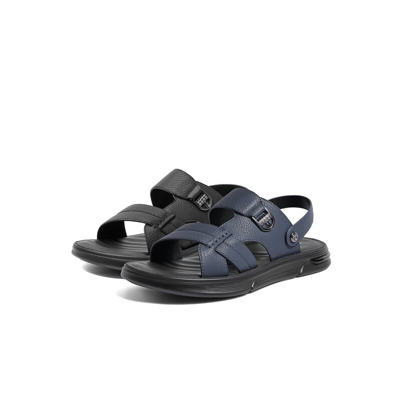 百丽百搭凉鞋男2023夏季新款牛皮两穿皮清爽透气凉鞋A1098BL3 蓝色 40