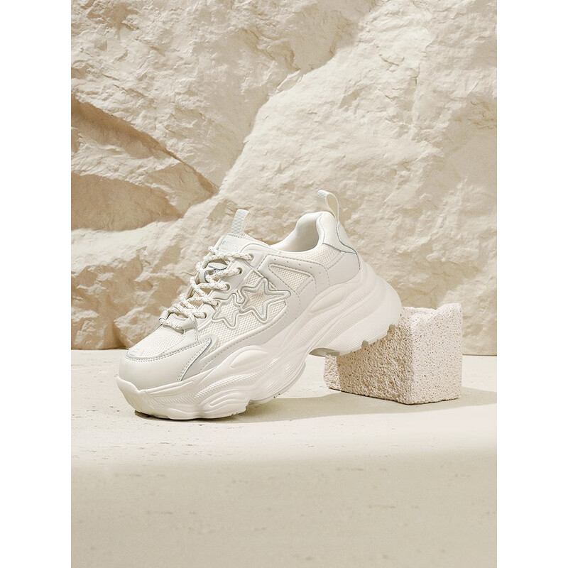 百丽星星老爹鞋女2023秋季新商场同款厚底增高运动鞋Z9W1DCM3 米色 38