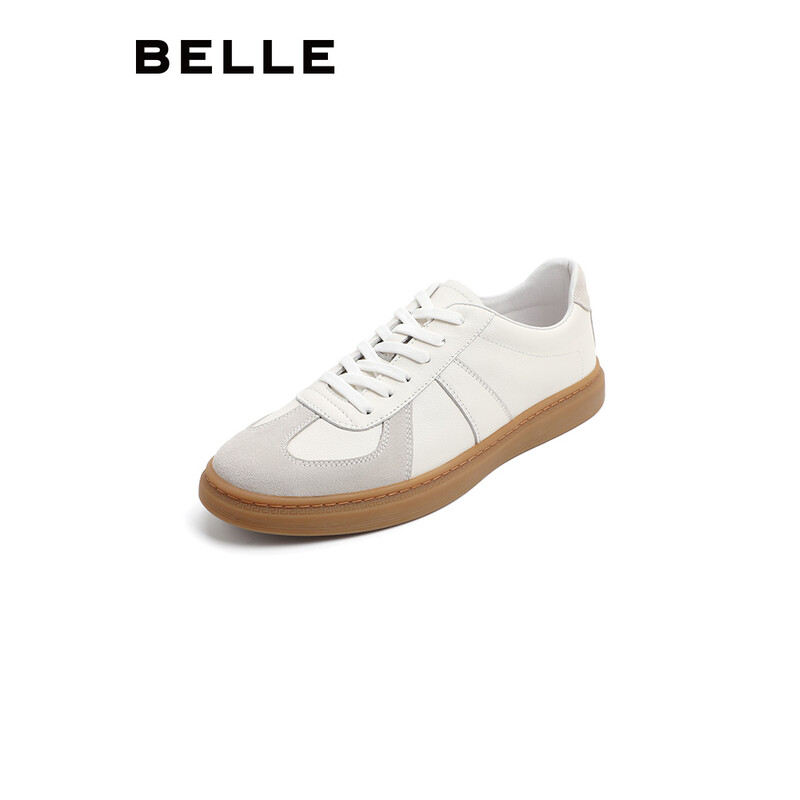 百丽透气简约舒适日常街头复古德训鞋休闲小白鞋男5CM0 白色 41
