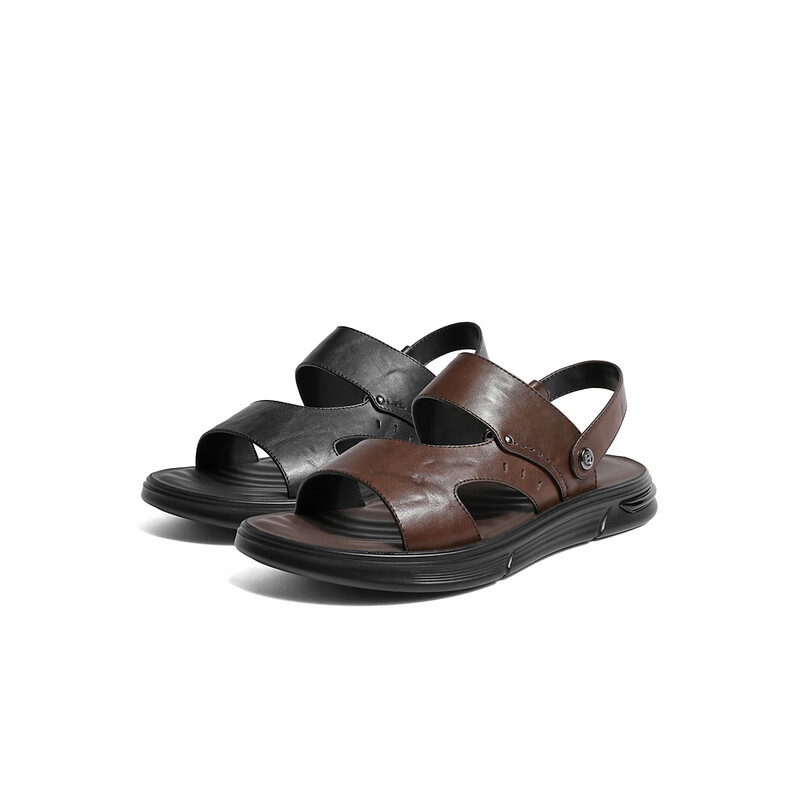 百丽质感凉鞋男2023夏季新款牛皮两穿皮清爽凉鞋A1117BL3 黑色 40