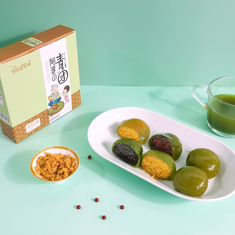 阿婆家的 艾草青团条头糕点休闲零食整箱杭州特产早餐麻薯糍中式食品 【4盒】红豆+麻芯+抹茶+蛋黄肉松