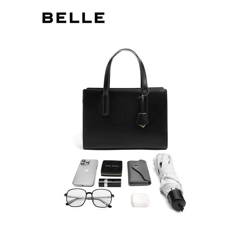 百丽复古大容量托特包商场同款手提包21175DX2 典雅黑 F