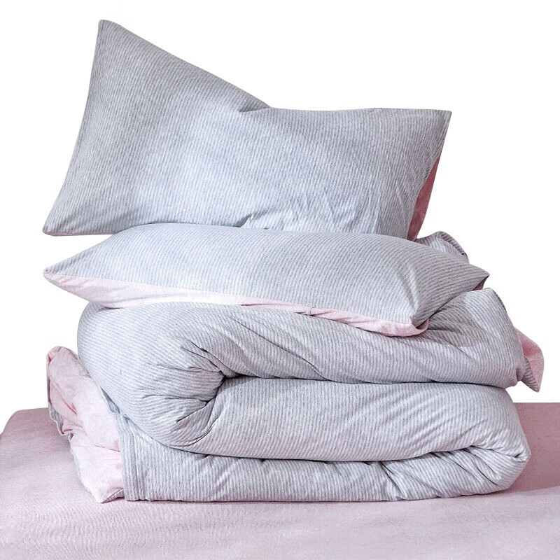 三极户外（Tri-polar）TP2957日式天竺棉三件套床罩被罩枕套针织棉简约床上用品 床单款 1.2米床 粉灰细条