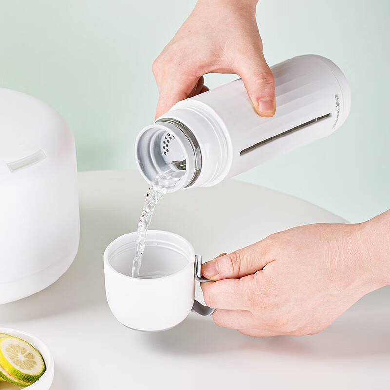 茶花家用带盖玻璃杯男女学生水杯便携泡茶杯带盖两用杯子随手杯 红色310ml