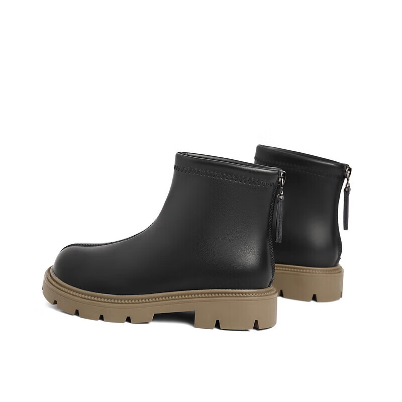 百丽童鞋简约时髦弹力靴女商场同款拉链瘦瘦靴23300D92 黑色-单里 30