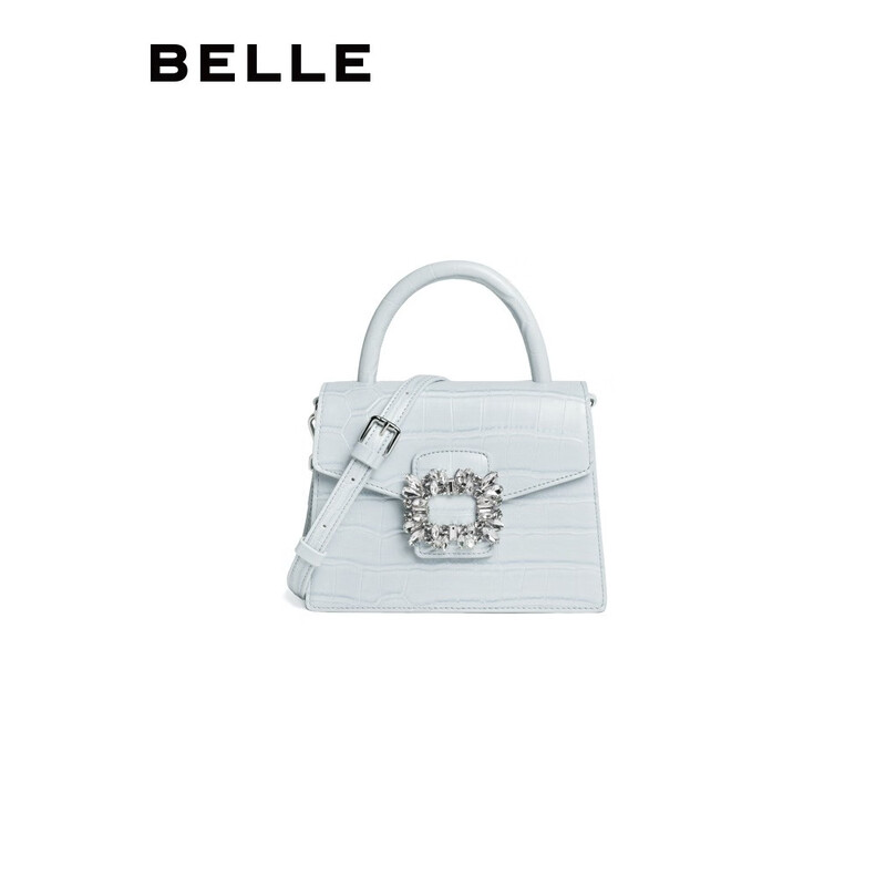 百丽时尚气质优雅水钻小方包女2023夏季新款单肩斜挎手提包X6688BX3 蓝色 F