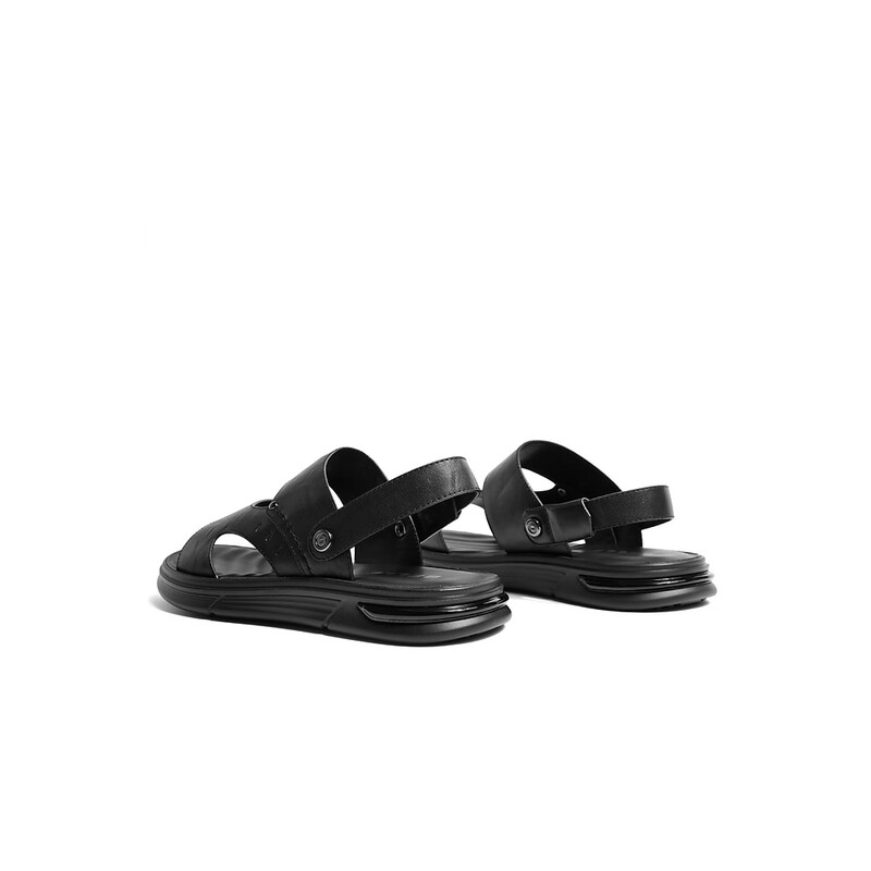 百丽质感凉鞋男2023夏季新款牛皮两穿皮清爽凉鞋A1117BL3 黑色 40