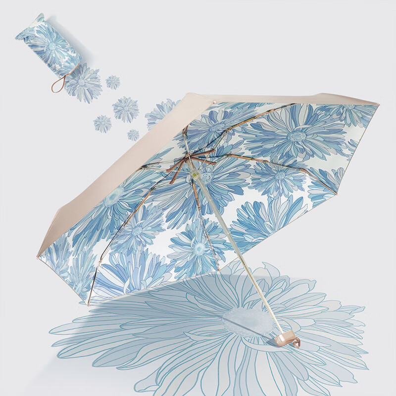 艾逸瑶选 荼锦系列铝合金骨金胶布扁六折晴雨伞-B款 YS-1844