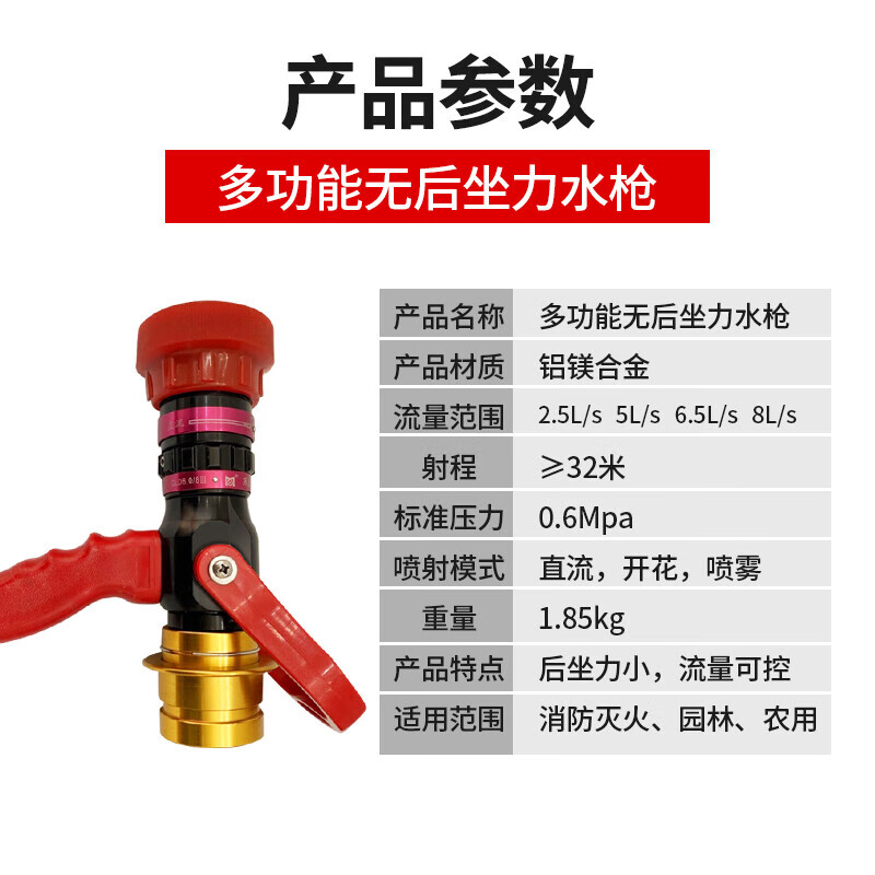 绿消多功能无后坐力III型65mm水枪消防训练直流喷雾高压消防枪铝镁合金快速接头