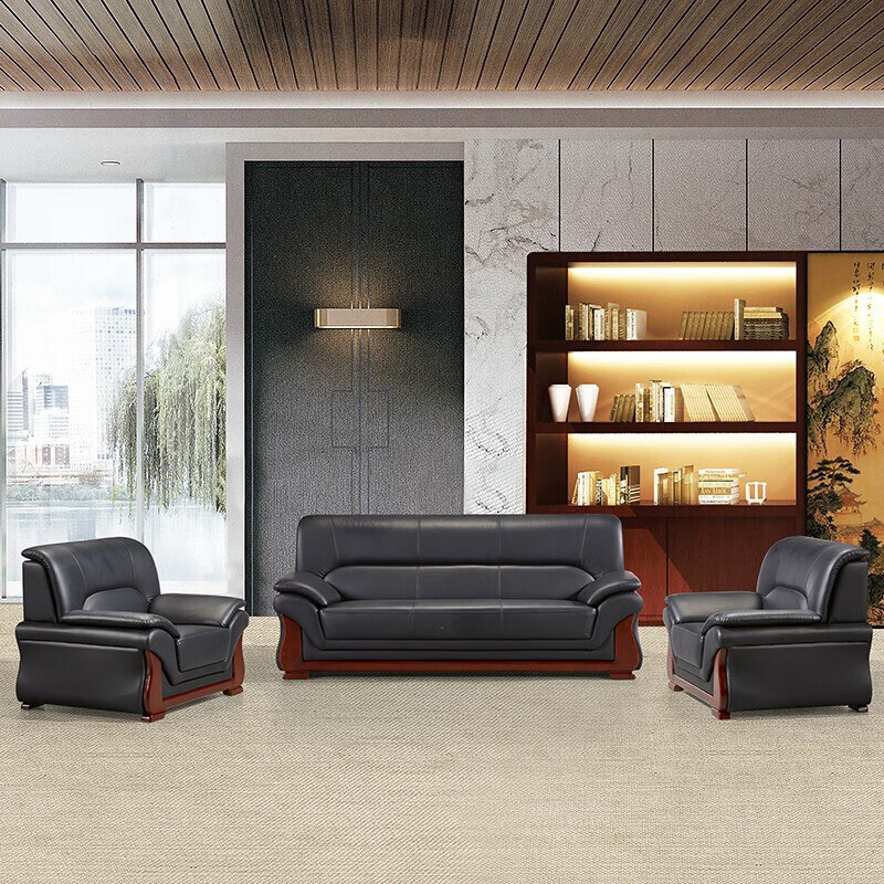 臻远ZYJJ-80285办公沙发茶几组合办公室简约会客沙发西皮3+1+长茶几