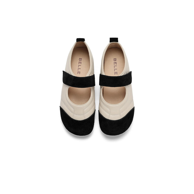 百丽撞色豆豆鞋女2023秋季新款柔软舒适平底单鞋B1559CQ3预售 米色 36