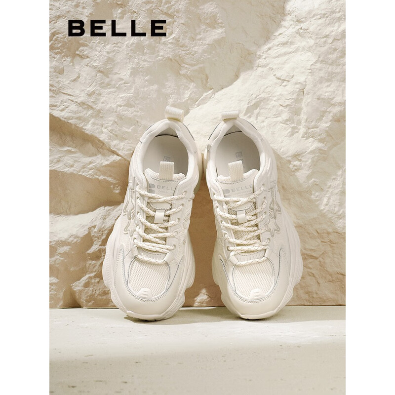 百丽星星老爹鞋女2023秋季新商场同款厚底增高运动鞋Z9W1DCM3 米色 38