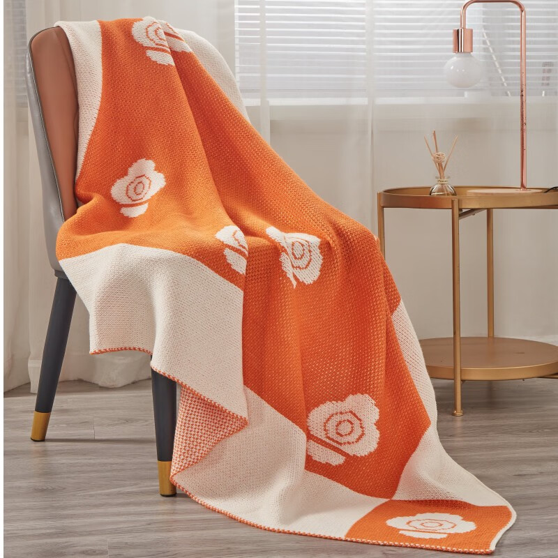 洁丽雅ins风北欧提花针织毯个性复古风午睡毯办公室保暖盖毯120x150cm 花朵