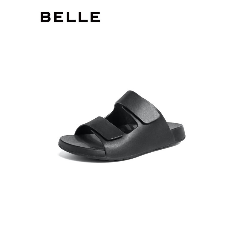 百丽真皮拖鞋男2023夏季新款商场同款牛皮清爽凉拖7YN01BT3 黑色 43