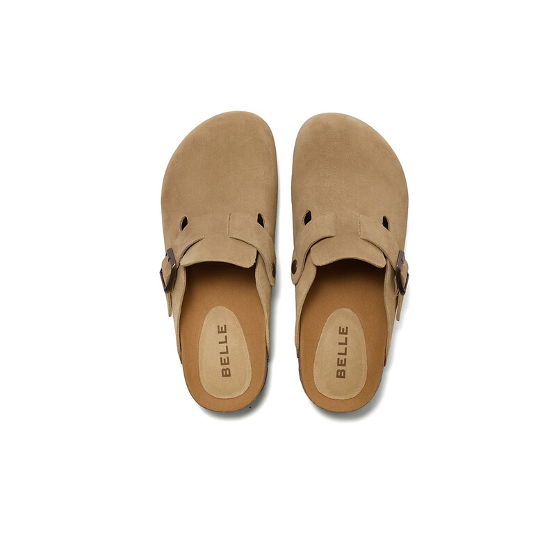 百丽休闲包头拖鞋男2023夏新商场同款一脚蹬懒人鞋勃肯鞋B3731BH3 杏色 38