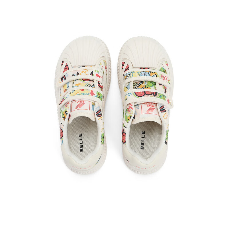 百丽涂鸦帆布鞋童鞋2023秋季新商场同款童趣贝壳头休闲鞋35330C83 米白 32